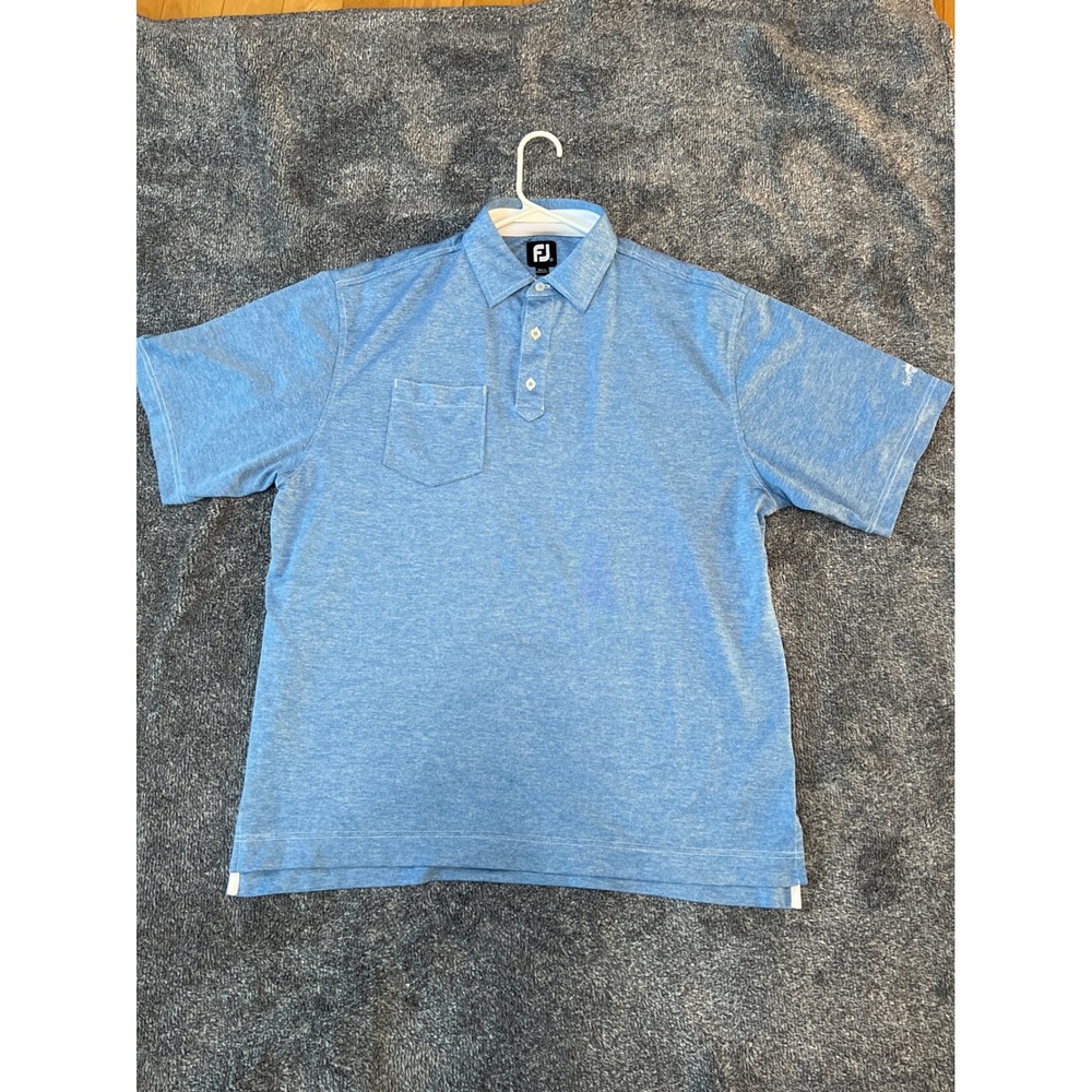 FootJoy Mens Golf Polo Shirt Blue Heather Performance Stretch Pocket Large